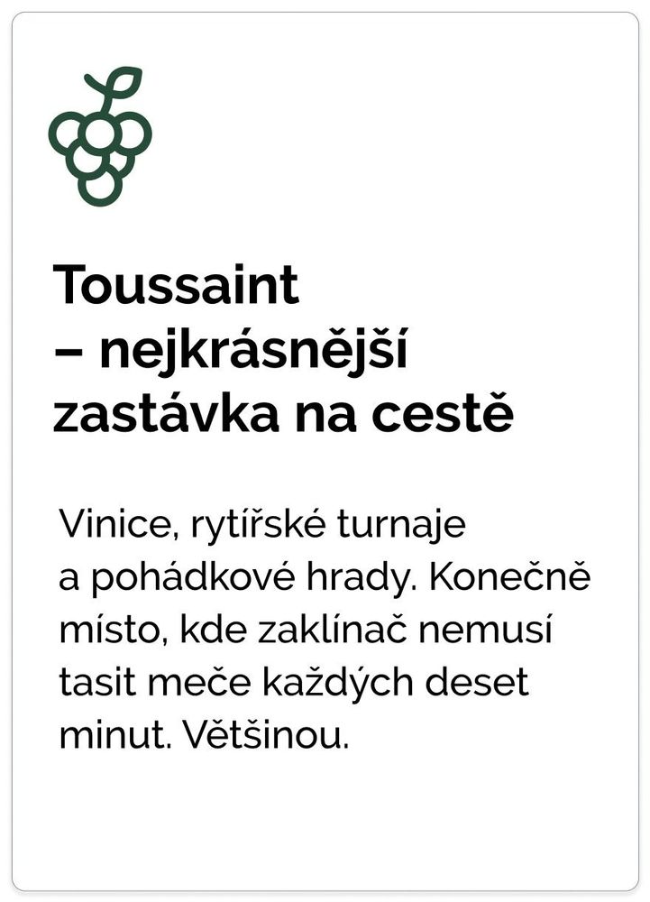 Toussaint – nejkrásnější zastávka na cestě