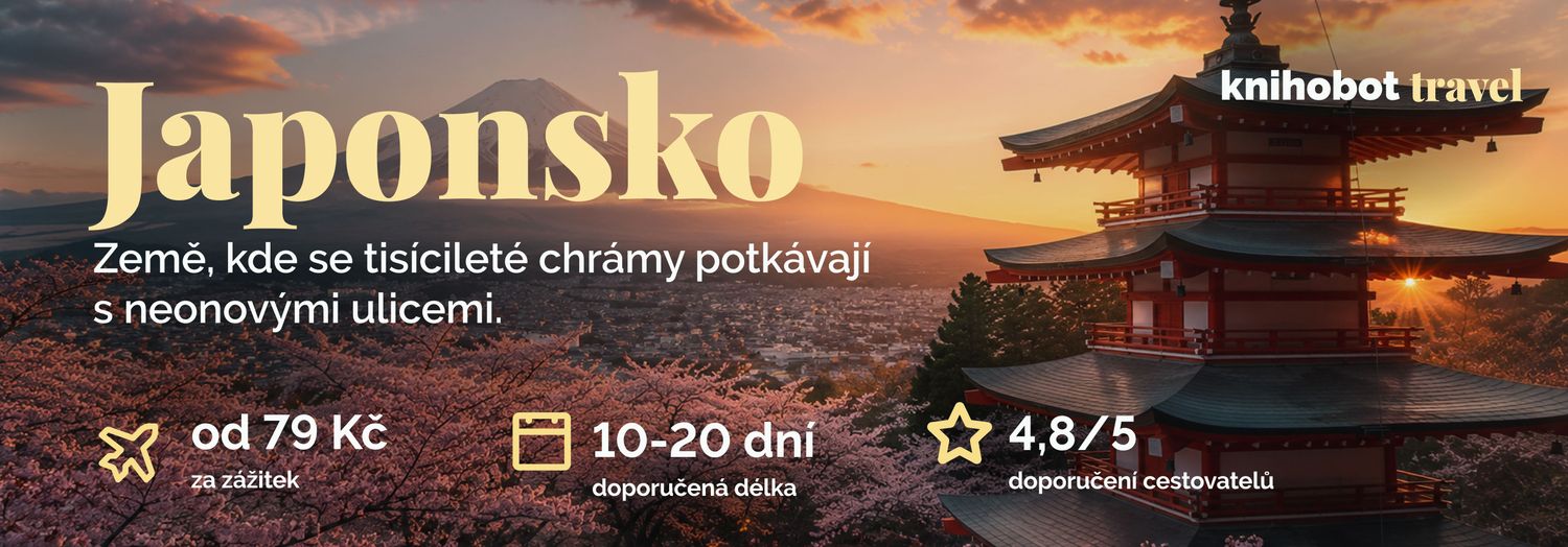 Knihobot Travel Japonsko. Vydejte se do země, kde ráno můžete pozorovat východ slunce nad horou Fudži, odpoledne se ztratit v uličkách Kjóta a večer ochutnat ramen v tokijské č