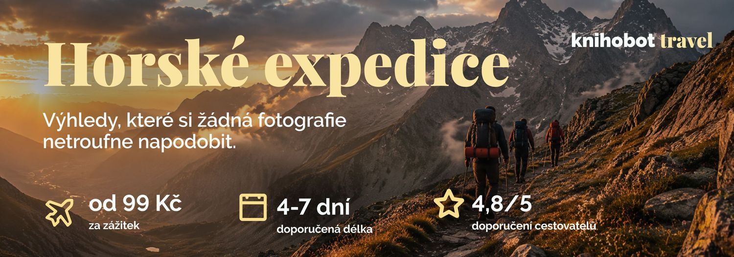 Knihobot Travel Hory. Vydejte se po stezkách vedoucích k zasněženým vrcholům, tyrkysovým jezerům i horským chatám, kde chutná čaj nejlépe po celodenním výšlapu. Ať už vás l