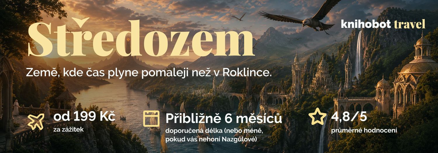 Knihobot Travel Středozem. Vydejte se na místo, kde druhá snídaně patří mezi základní lidská práva, vodopády zpívají elfsky a i několik tisíc let starý obyvatel vám bude tvrdit,