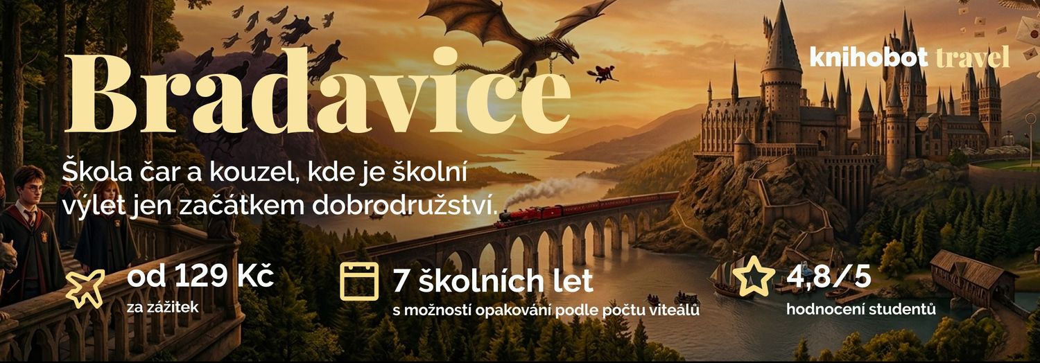 Knihobot Travel Bradavice. Zapomeňte na běžné internáty. Do Bradavic dorazíte Bradavickým expresem, první večer vás čeká hostina ve Velké síni a další ráno zjistíte, že schody z